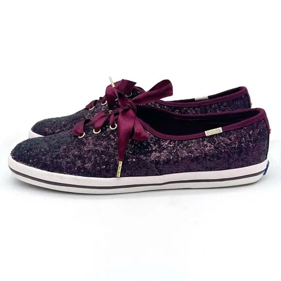 Keds x Kate Spade Champion Glitter Lace Up Sneakers Deep Cherry Women’s Size 8