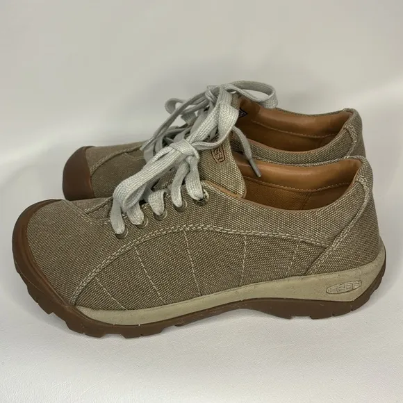 Keen Presidio Canvas Lace Up Sneakers Women’s 7 Tan Khaki Comfort Walking Shoes