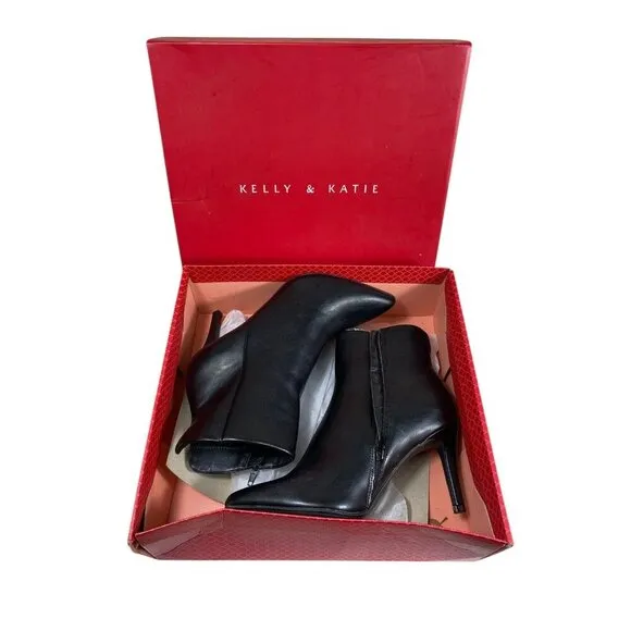 Kelly &amp; Katie Eve Bootie Black Pointed Toe Stiletto Heel Ankle Boots Size 8.5**