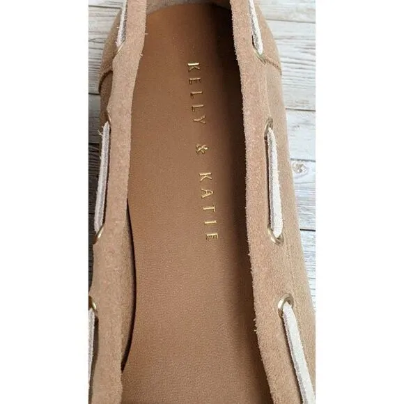 Kelly &amp; Katie Tiewiel Womens Size 7.5 M Tan Moc Toe Slip On Flat Boat Shoes