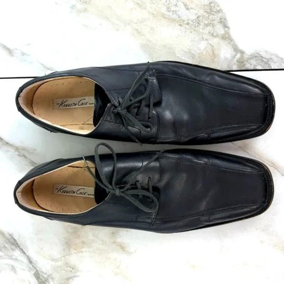 Kenneth Cole Men's Plan of Action Black Genuine Leather Lace Up Dress Shoes, 14