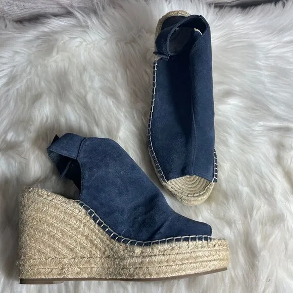 Kenneth Cole New York Olivia Navy Suede Espadrille Wedges Sz 10