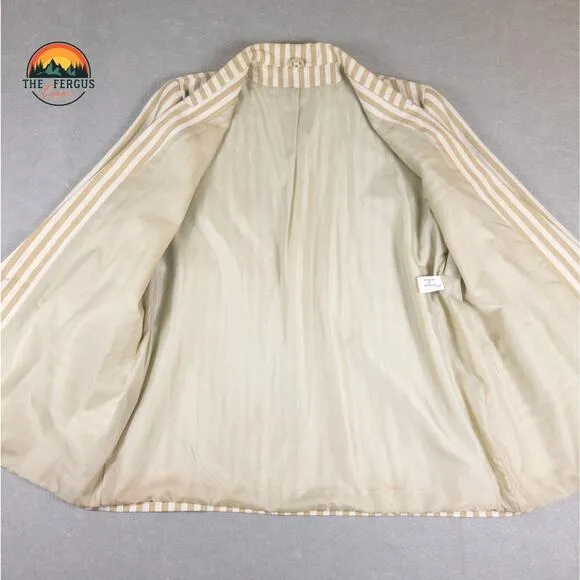 Kentucky Derby Blazer Linen Blend Wide Lapel Preppy Stripes Tan White Size 18