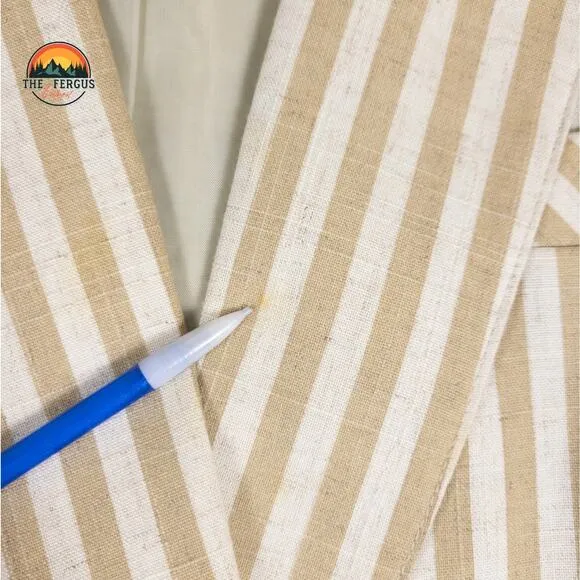 Kentucky Derby Blazer Linen Blend Wide Lapel Preppy Stripes Tan White Size 18