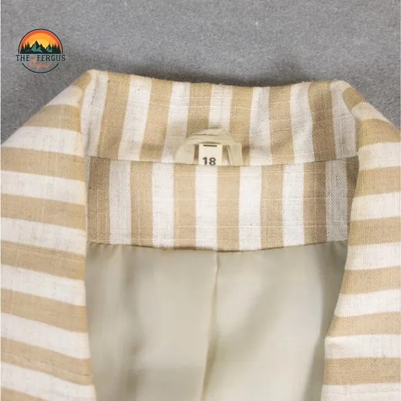 Kentucky Derby Blazer Linen Blend Wide Lapel Preppy Stripes Tan White Size 18