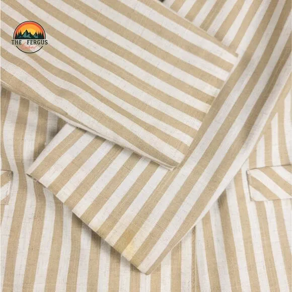 Kentucky Derby Blazer Linen Blend Wide Lapel Preppy Stripes Tan White Size 18