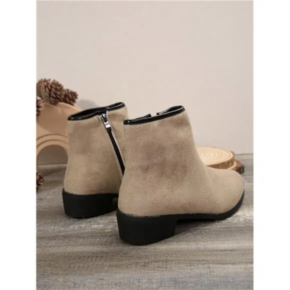 Khaki Patchwork Short Boots Suede Short Boots, Ankle Boots