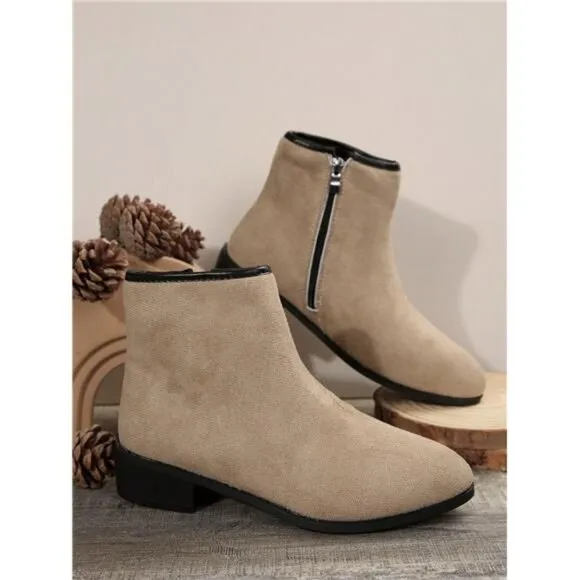 Khaki Patchwork Short Boots Suede Short Boots, Ankle Boots