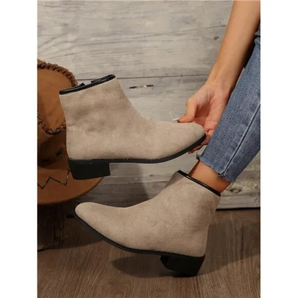 Khaki Patchwork Short Boots Suede Short Boots, Ankle Boots