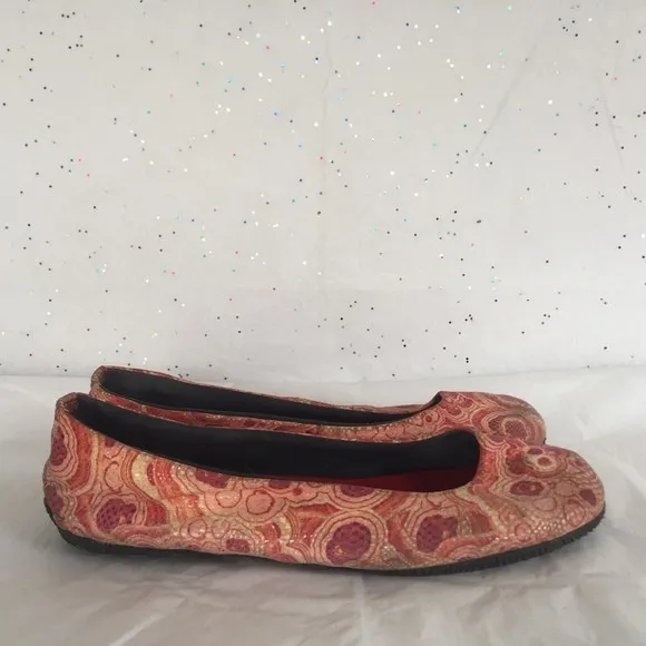 Kokua Red Pink Floral Textured Ballet Flats - Size 39 Handmade Barcelona