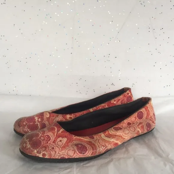 Kokua Red Pink Floral Textured Ballet Flats - Size 39 Handmade Barcelona