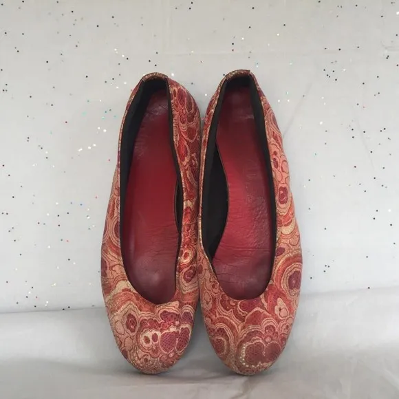 Kokua Red Pink Floral Textured Ballet Flats - Size 39 Handmade Barcelona
