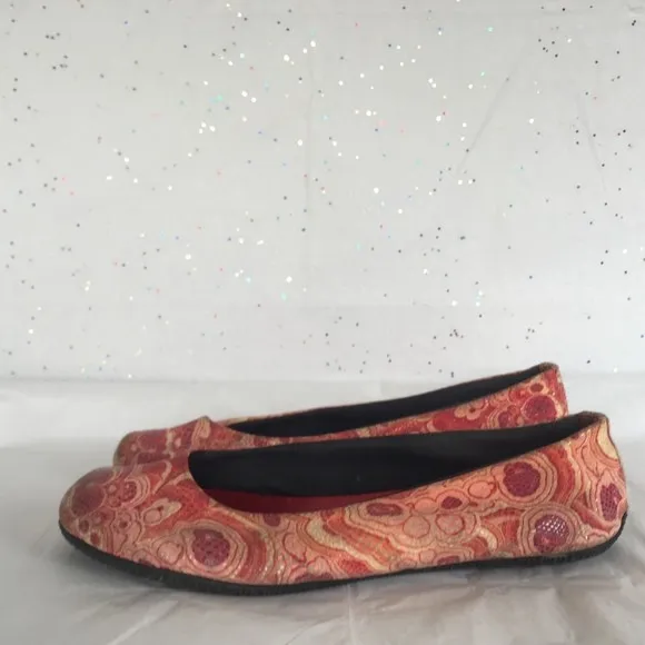 Kokua Red Pink Floral Textured Ballet Flats - Size 39 Handmade Barcelona