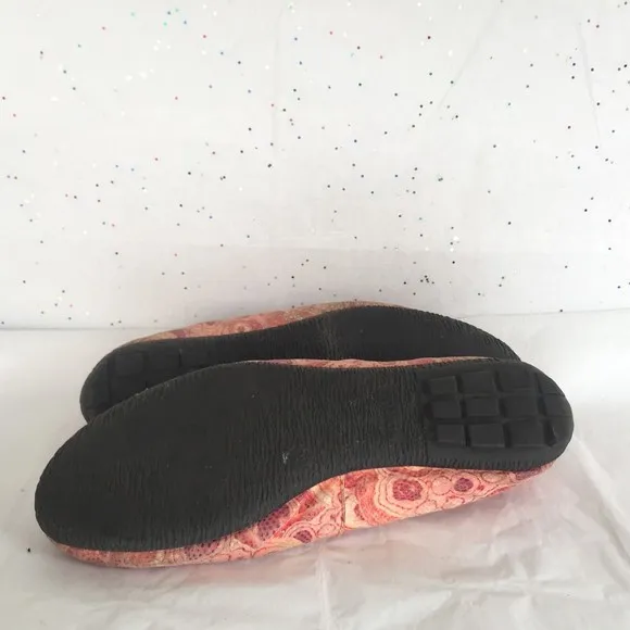 Kokua Red Pink Floral Textured Ballet Flats - Size 39 Handmade Barcelona