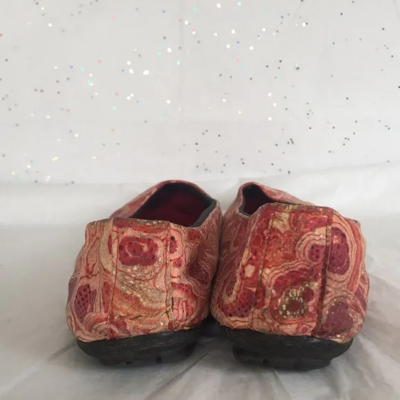 Kokua Red Pink Floral Textured Ballet Flats - Size 39 Handmade Barcelona