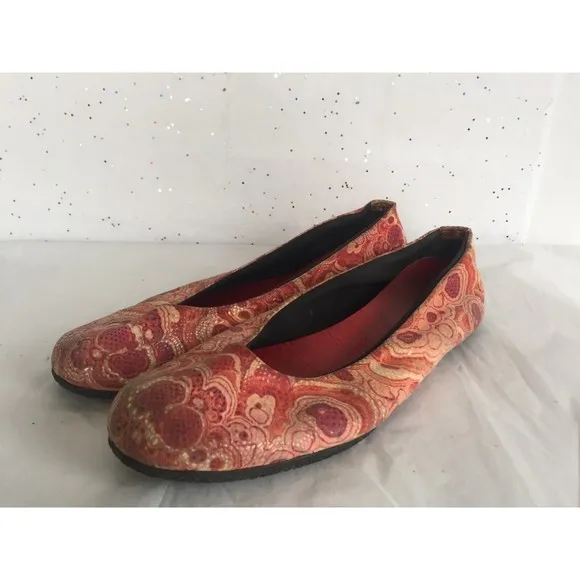Kokua Red Pink Floral Textured Ballet Flats - Size 39 Handmade Barcelona