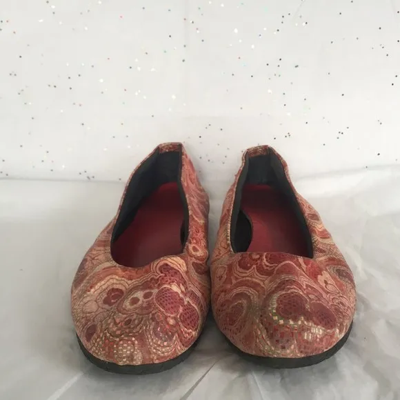 Kokua Red Pink Floral Textured Ballet Flats - Size 39 Handmade Barcelona