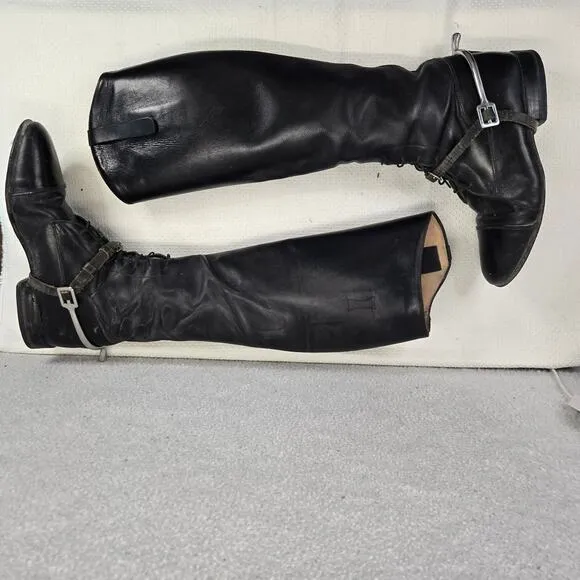 Konigs Black Leather Equestrian Riding Boots Womens US 7 German 4 1/2 With Spur