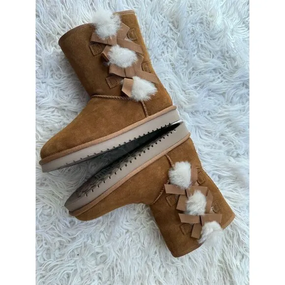 Koolaburra by UGG Girls Victoria Short Boots Chestnut Size 5 Casual Winter