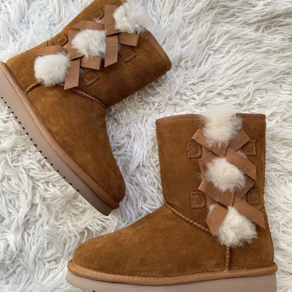 Koolaburra by UGG Girls Victoria Short Boots Chestnut Size 5 Casual Winter
