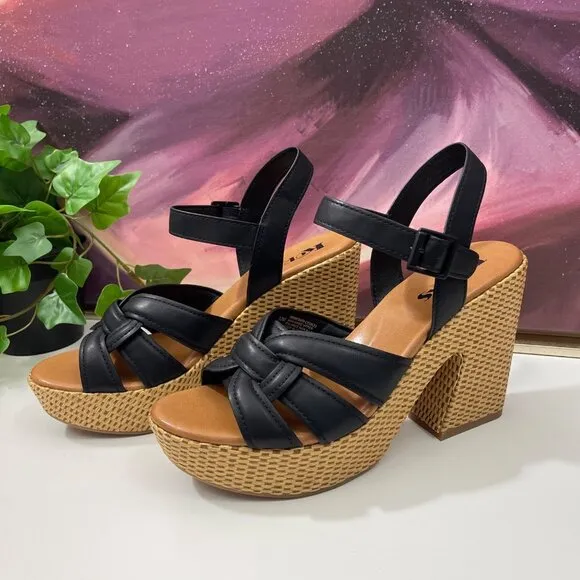 Korks by Kork-Ease Dee Sandals Strappy Wedge Heel Platforms in Black 10