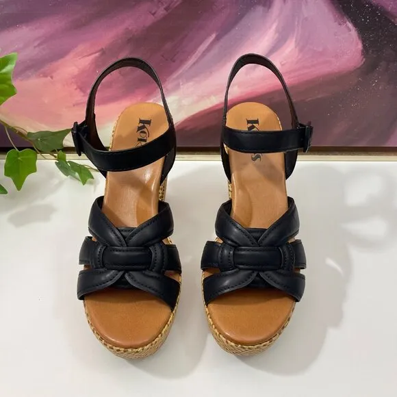 Korks by Kork-Ease Dee Sandals Strappy Wedge Heel Platforms in Black 10