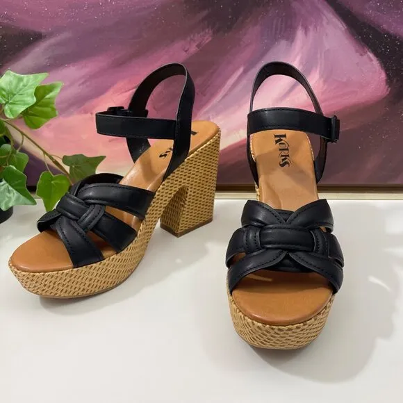 Korks by Kork-Ease Dee Sandals Strappy Wedge Heel Platforms in Black 10