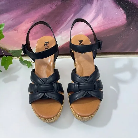 Korks by Kork-Ease Dee Sandals Strappy Wedge Heel Platforms in Black 10