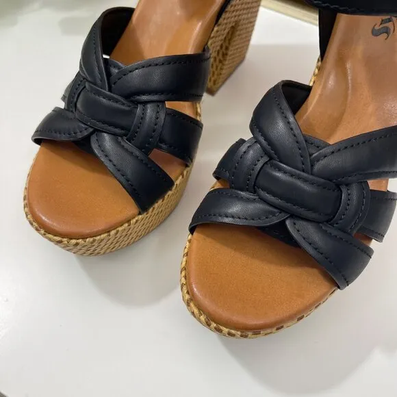Korks by Kork-Ease Dee Sandals Strappy Wedge Heel Platforms in Black  9