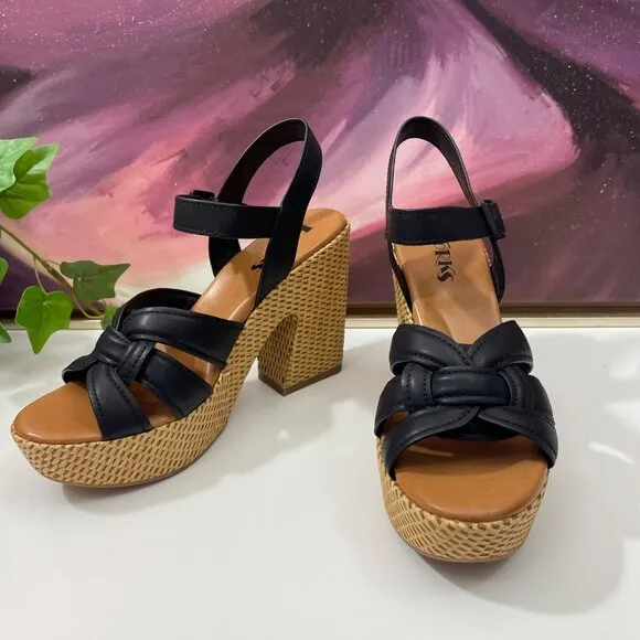 Korks by Kork-Ease Dee Sandals Strappy Wedge Heel Platforms in Black  9