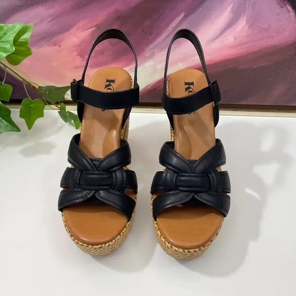 Korks by Kork-Ease Dee Sandals Strappy Wedge Heel Platforms in Black  9