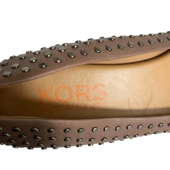 KORS Michael Kors Brown Studded Leather Slip On Ballet Flats Size 10M