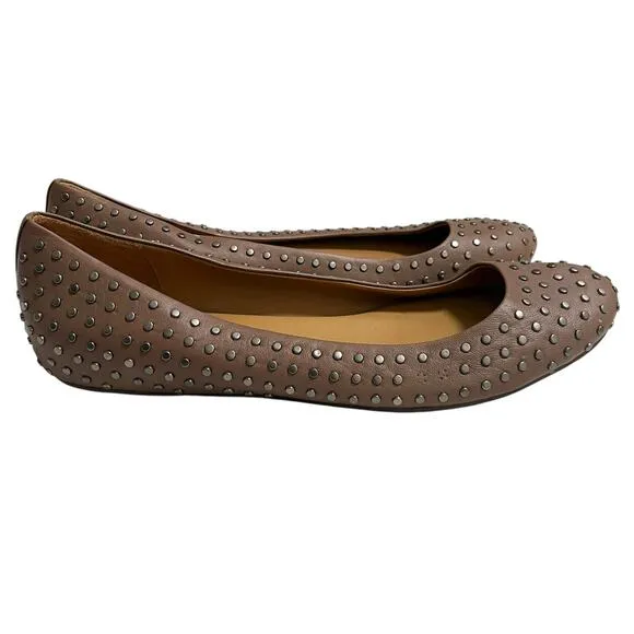 KORS Michael Kors Brown Studded Leather Slip On Ballet Flats Size 10M