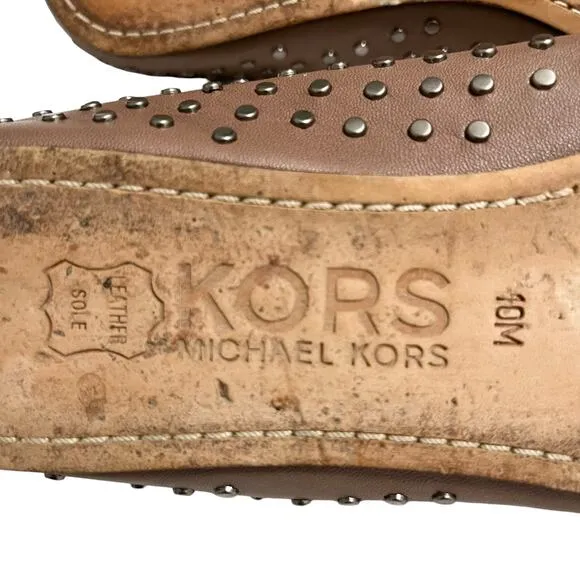 KORS Michael Kors Brown Studded Leather Slip On Ballet Flats Size 10M