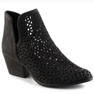KRBONELL Genuine Leather Marcella Perforated Cut Out Heeled Ankle Boots