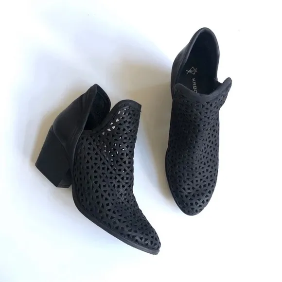 KRBONELL Genuine Leather Marcella Perforated Cut Out Heeled Ankle Boots
