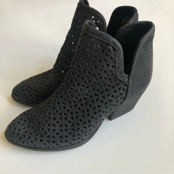 KRBONELL Genuine Leather Marcella Perforated Cut Out Heeled Ankle Boots