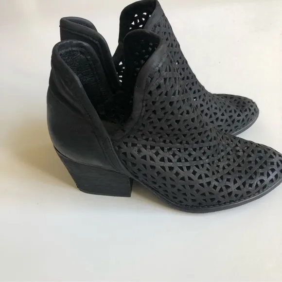 KRBONELL Genuine Leather Marcella Perforated Cut Out Heeled Ankle Boots