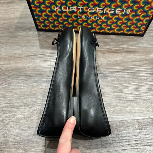 Kurt Geiger Eagle Black Leather Ballerina Flats