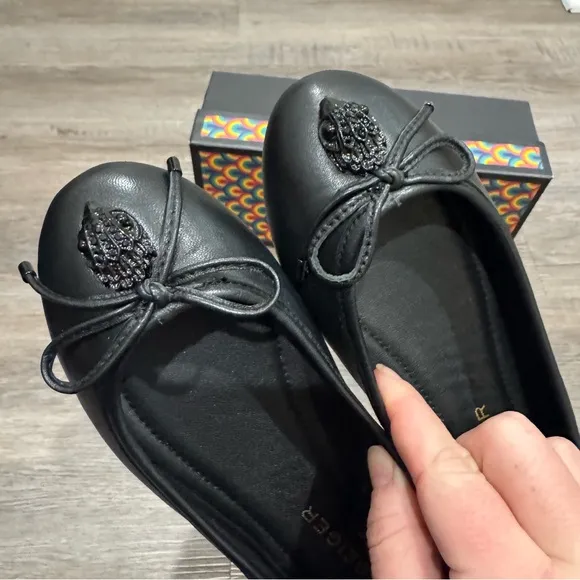 Kurt Geiger Eagle Black Leather Ballerina Flats