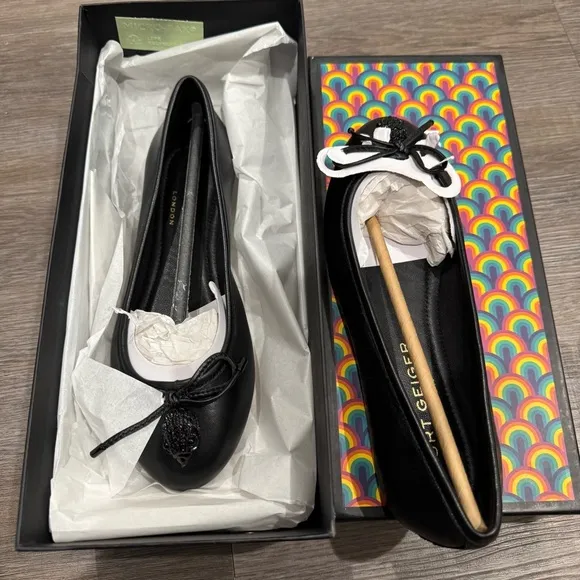 Kurt Geiger Eagle Black Leather Ballerina Flats