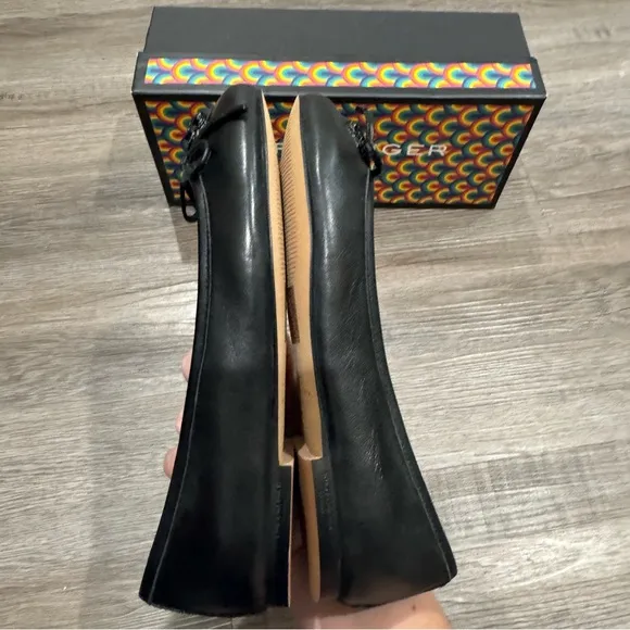 Kurt Geiger Eagle Black Leather Ballerina Flats