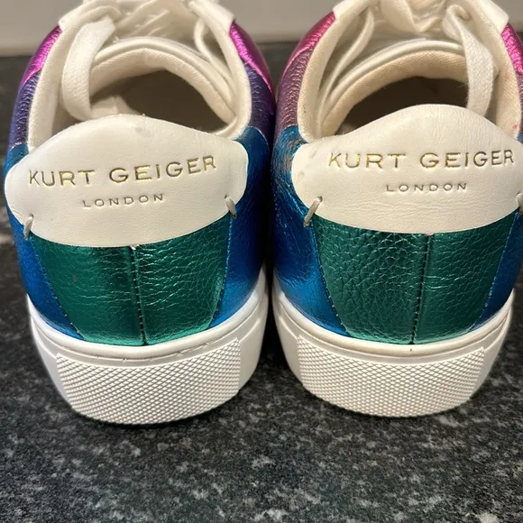KURT GEIGER LONDON  Metallic Lane Stripe Low-Top Sneakers Size US 7.5/38EU