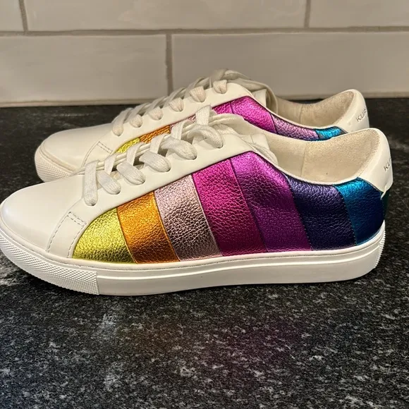 KURT GEIGER LONDON  Metallic Lane Stripe Low-Top Sneakers Size US 7.5/38EU