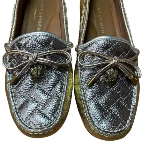 Kurt Geiger Silver Metallic Quilted Flats Moccasins w/ Bow &amp; Eagle Detail Sz.39