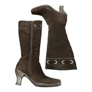 La Canadienne Women's Suede Tall Heeled Waterproof Zip-Up Boots Brown Size US 6M