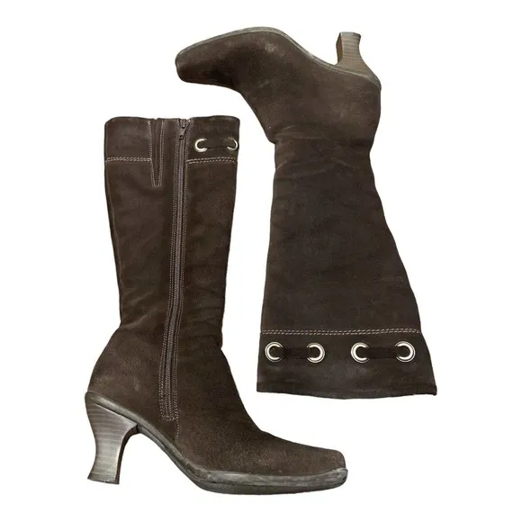 La Canadienne Women's Suede Tall Heeled Waterproof Zip-Up Boots Brown Size US 6M