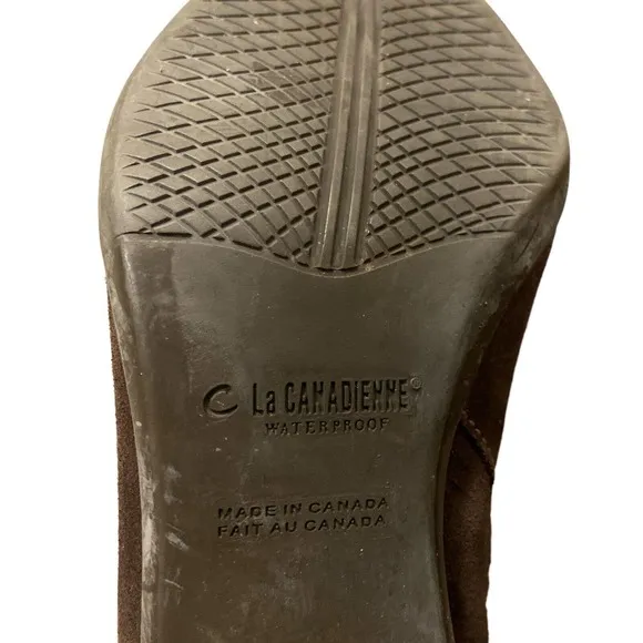 La Canadienne Women's Suede Tall Heeled Waterproof Zip-Up Boots Brown Size US 6M