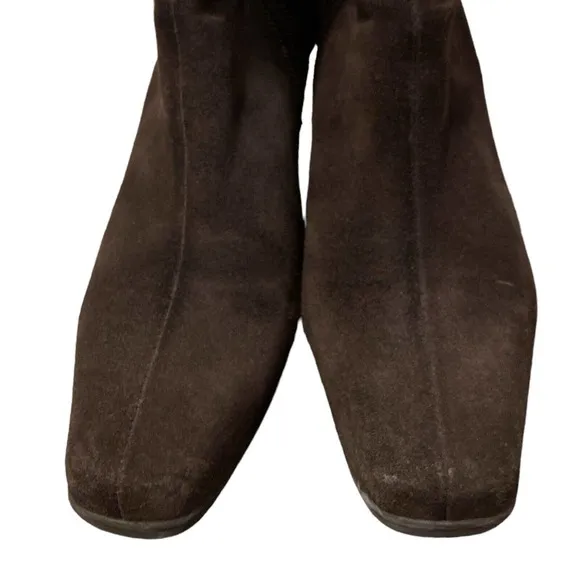 La Canadienne Women's Suede Tall Heeled Waterproof Zip-Up Boots Brown Size US 6M