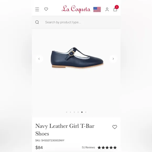 La Coqueta Navy Leather T-Bar Shoes size 24/US8